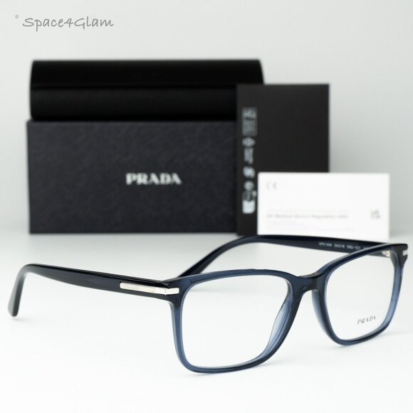 Prada Women Eyeglasses Blue Crystal Demo Square PR14WV 08Q1O1 BRAND NEW - Picture 1 of 7